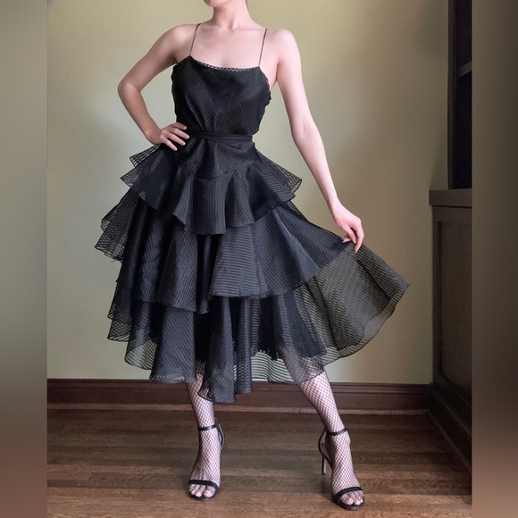 Vintage Dresses & Skirts - Wednesday Dress, Tiered Ruffled Formal Gown, Tea Length, Goth Prom Dress